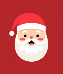Cute Santa Claus on red background, cartoon illustration style