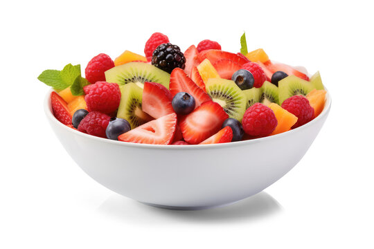 Fruit salad in a bowl isolated on transparent background
