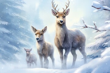 Charming Reindeer Clan amidst Snowscape.