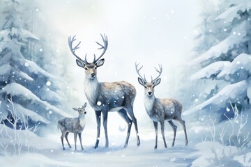 Charming Reindeer Clan in Winter Scene