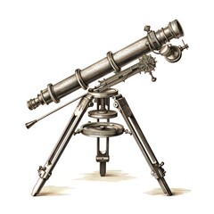 Rare Engraving: Vintage Telescope on Pure White - 668777622