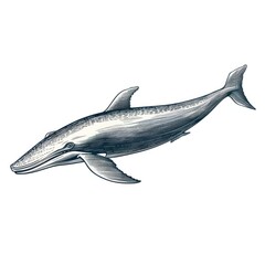 1800s-style engraving of Antarctic Minke Whale on white background