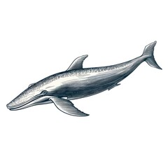 Fototapeta premium 1800s-style engraving of Antarctic Minke Whale on white background