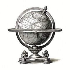Engraved Antique Globe on White - a Vintage Treasure - 668777671
