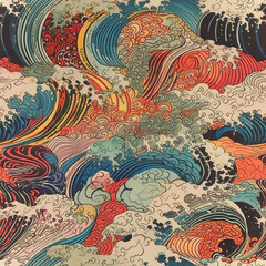 The Aquatic Dance: A Traditional Japanese Seascape,abstract background with waves