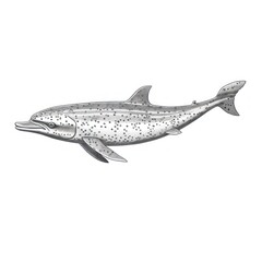 Obraz premium 1800s-Style Engraving of Atlantic Spotted Dolphin on White Background.