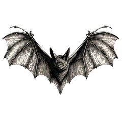 Vintage Engraved Bat Illustration in 1800s Style on White Background - 668777854