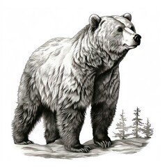 1800s-style bear engraving on white background resembles vintage illustrations.