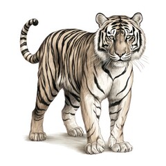 Obraz premium 1800s Style Bengal Tiger Engraving on White Background