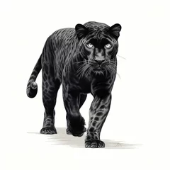 Foto op Plexiglas Black Jaguar Engraving in 1800s Style on White © Morphart