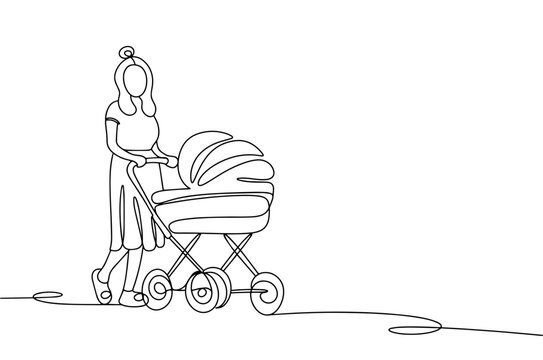 recommend clip art: Mother. Stroller. Walk. One line