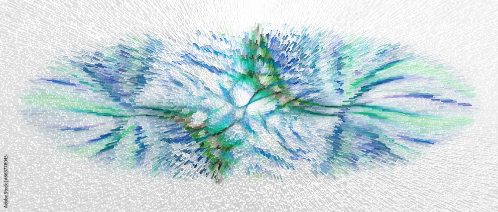 Poster exploding ultra wide ellipse of many colours on a white background