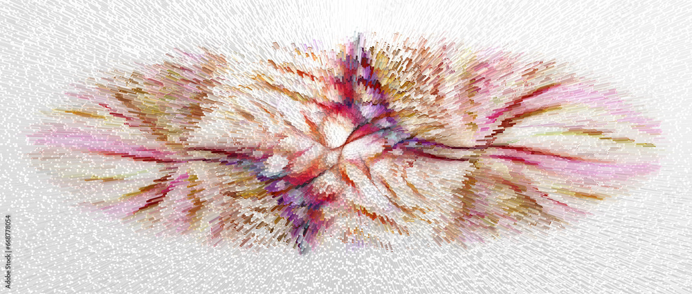 Poster exploding ultra wide ellipse of many colours on a white background