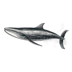 1800s-style Bryde's Whale Engraving on White Ground
