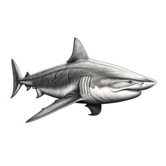 Vintage-style Bull Shark Engraving on White Background, reminiscent of 1800s Illustration.
