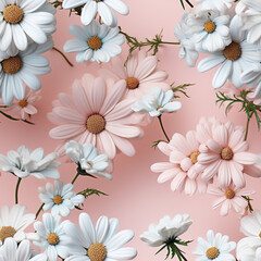 Obraz premium Symphony of Spring: A Pastel Daisy Delight,seamless floral background,seamless background with flowers,seamless pattern with pink flowers