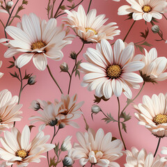 Fototapeta na wymiar Symphony of Spring: A Pastel Daisy Delight,seamless floral background,seamless background with flowers,seamless pattern with pink flowers