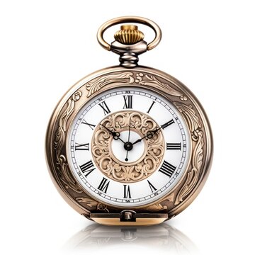 Antique Pocket Watch Engraving: Classic Image on White