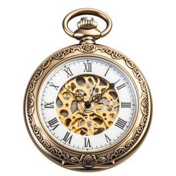 Engraved Antique Pocket Watch on White Background - A Classic Masterpiece