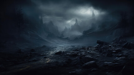 sinister landscape in the dark night