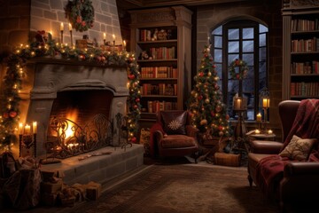 Fototapeta na wymiar Fireplace & Gifts: A Warm Living Room