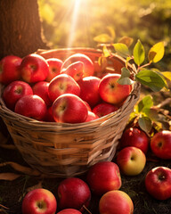 Fototapeta na wymiar Full basket of red organic apples