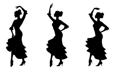 Set of Woman Flamenco dancer silhouette. Vector illustration - obrazy, fototapety, plakaty