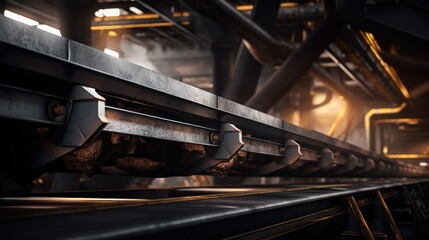 Blurred coal conveyor belt transporting to the next stage.