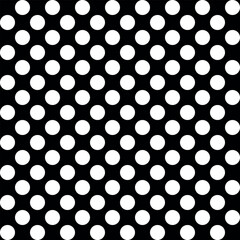 Polka dot, white round dots on black background - dotted seamless repeatable pattern texture background