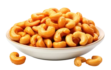 Fotobehang Realistic Honey-Glazed Cashews on a Clear Surface or PNG Transparent Background. © Usama