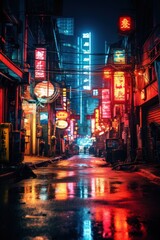 Gloomy Cityscape: Neon-Drenched Dystopia - 668780010