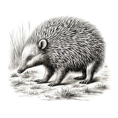 Naklejka premium 1800s-style Echidna Vintage Engraving on White Background: Timeless Illustration