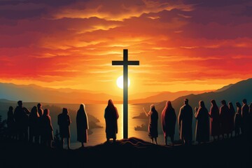Easter Sunrise: Silhouetted Cross Worship - 668780048