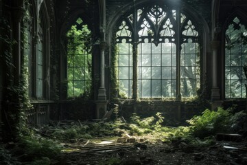 Desolate Mansion: Shattered Windows & Haunting Aura