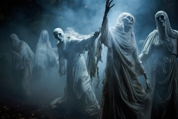 Dancing Specters Haunt Cemetery at Night