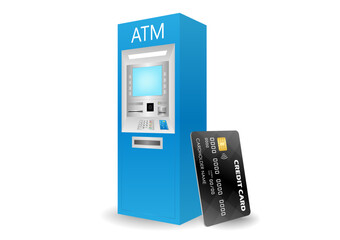 ATM- Automated Teller Machine with Credit Card. Saving and Withdrawing Money Concept. Vector Illustration. 