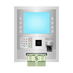 Money Coming Out from ATM Slot. Withdrawing Money from ATM- Automated Teller Machine. Vector Illustration. 