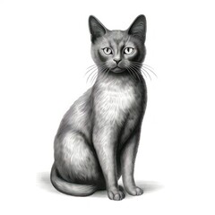 Vintage-style Flat-Headed Cat Engraving on White Background, inspired by 1800s Illustration. - 668780837