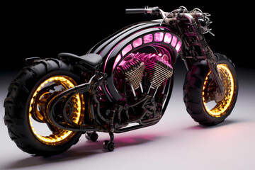 A vision of innovation and style, a futuristic motorcycle commands attention with its sleek and...