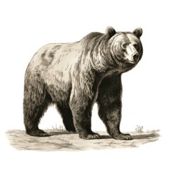 Vintage engraving of a giant short-faced bear in 1800s style illustration on white background.