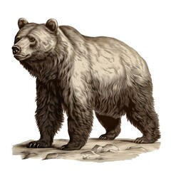 White background engraved illustration of Giant Short-Faced Bear resembling 1800s vintage style.