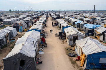 Refugee camp for war victims - obrazy, fototapety, plakaty