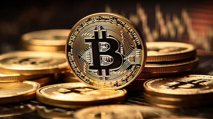 multiple Bitcoin coin on stock market charts diagram