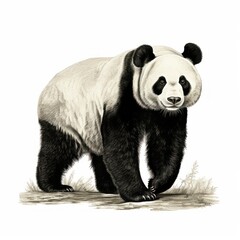 Fototapeta premium 1800s-style vintage engraving of a giant panda illustrated on white background.