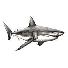 1800s Style Engraved Great White Shark Illustration on White Background - Vintage Perfection
