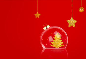 christmas card on red background transparent ball