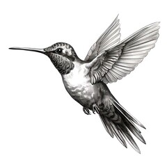 1800s-style Hummingbird Engraving on White Background - Vintage Illustration