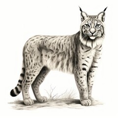 Obraz premium Vintage Iberian Lynx Engraving in 1800s Style on White