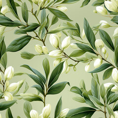 Fototapeta na wymiar Elegant Green and White Floral Pattern,seamless pattern with leaves