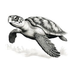 1800s-style engraving of Kemp's Ridley turtle on white background - 668782200